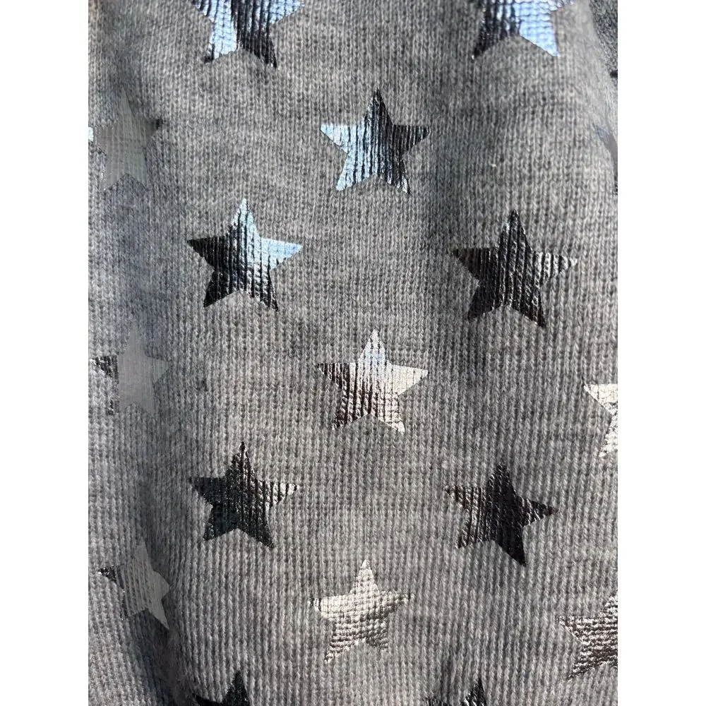 Gray Star Print Knit Scarf Soft Lightweight Neutral Silver Metallic Warm Winter